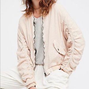 Free People Ruched Linen Bomber
